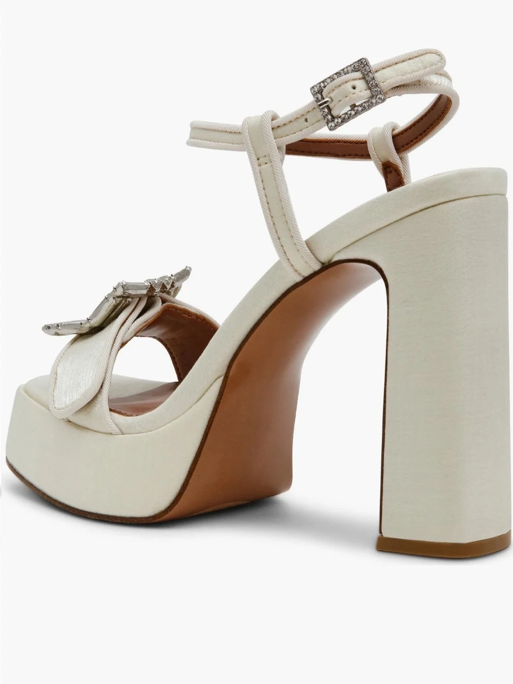 Steve Madden Liandra Satin Ivory Ankle Strap Platfrm Embellish Buckle Sz 10 NWB